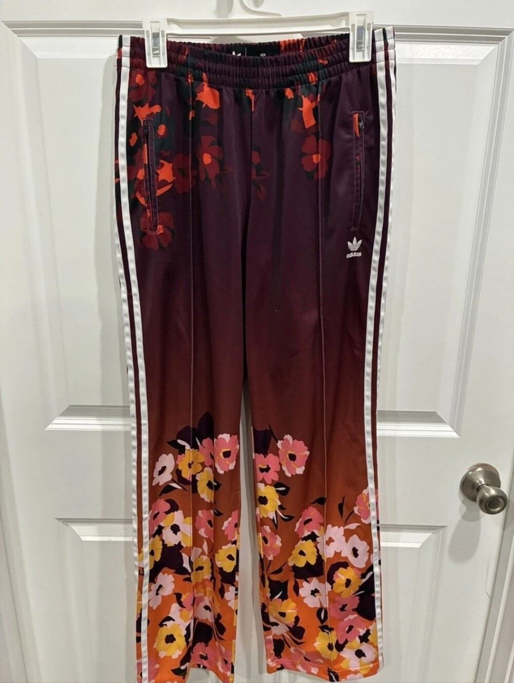 Adidas Originals Her Studio London Track Pants Womens Sz M Burgundy Floral Rare